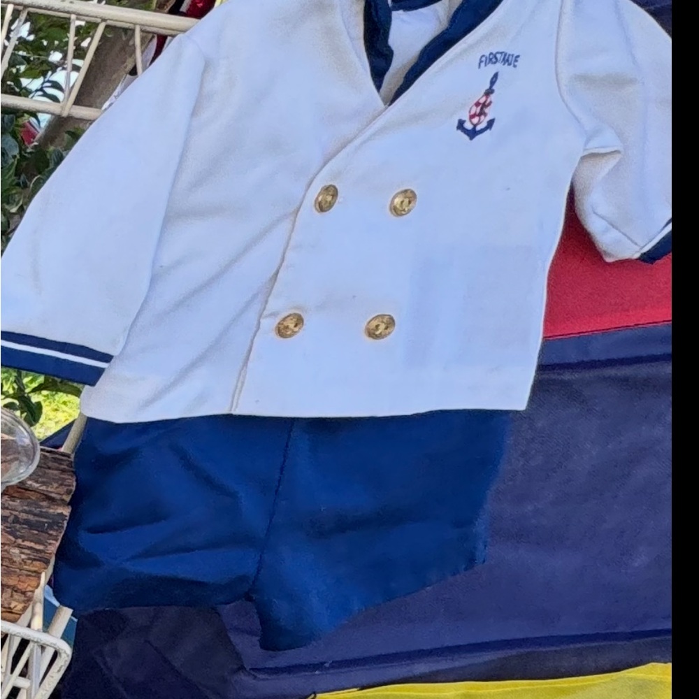Vintage White and Navy Nautical Baby Outfit